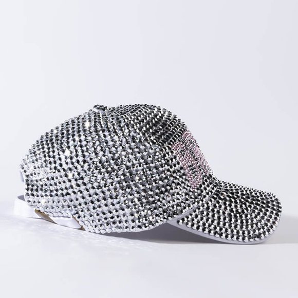 Callie Bride Bling: Pink & Silver Rhinestone Baseball Hat Bridal Wedding Cap - Picture 3 of 5